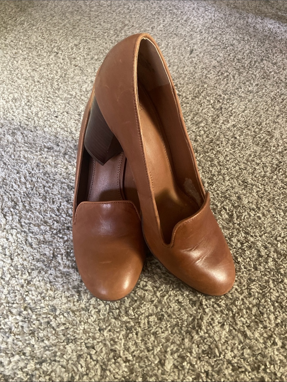 Franco Sarto Tan Leather Block Heel Pumps